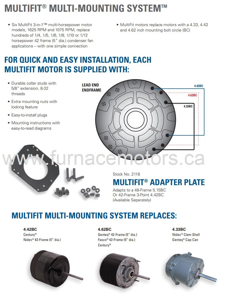 Multi Fit Condensor Fan Motor 1/4, 1/5, 1/6 HP Canada